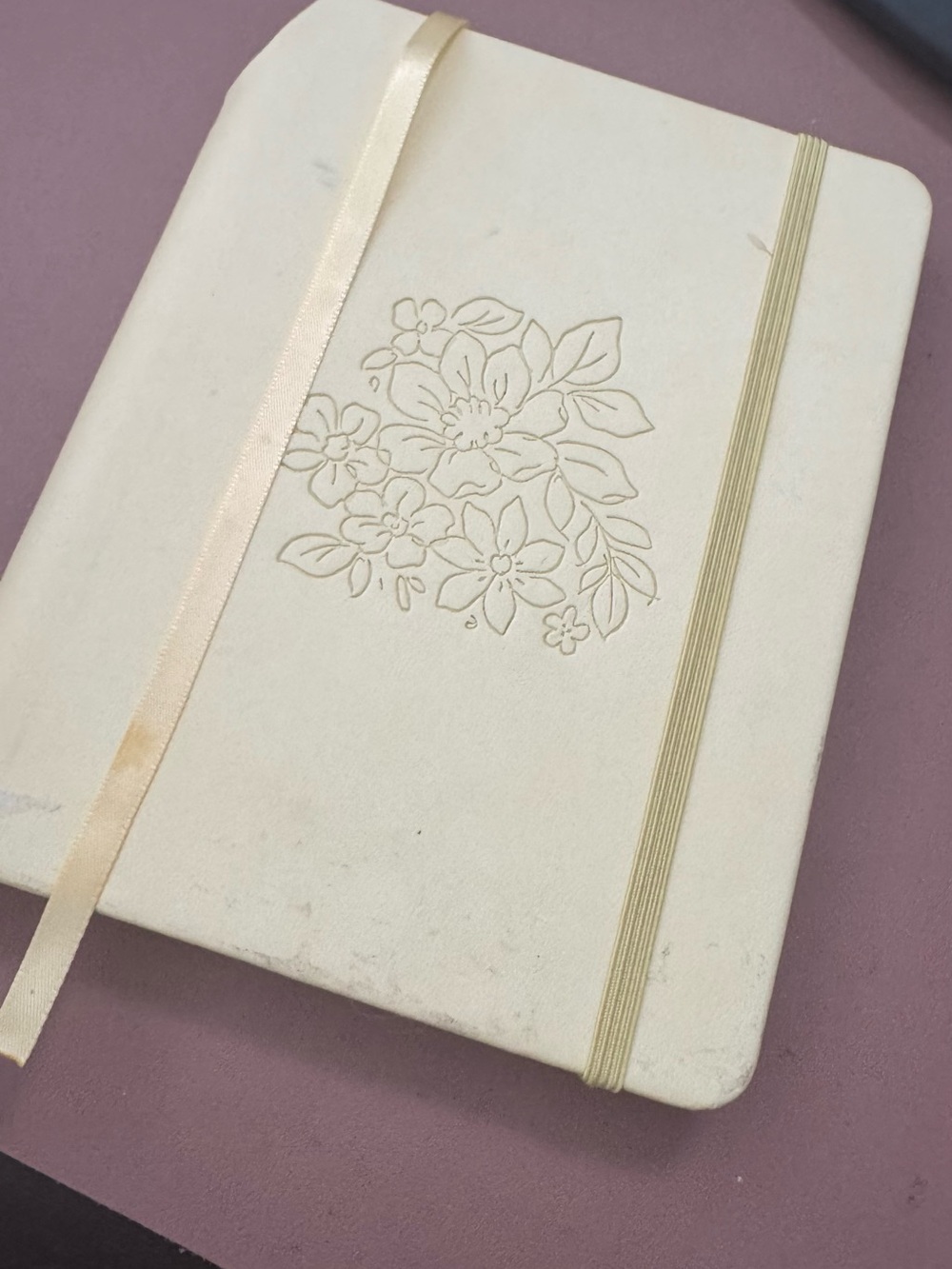 Spritz Cream Floral Journal with Ribbon and Elastic